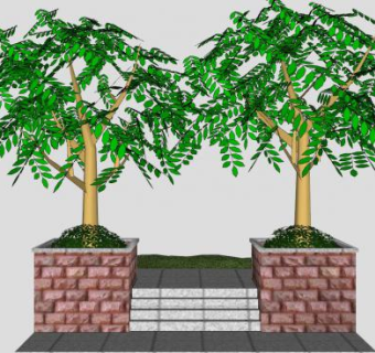 花园人行道盆景植物SU模型下载_sketchup草图大师SKP模型