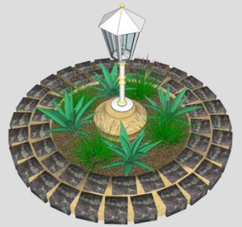 路灯植物播种园景SU模型下载_sketchup草图大师SKP模型