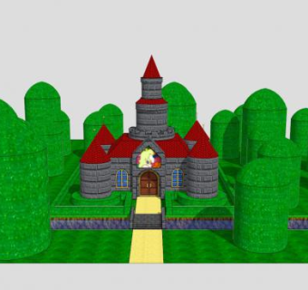 马里奥游戏的桃城堡树篱树林SU模型下载_sketchup草图大师SKP模型