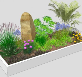 室外花园石景观赏植物SU模型下载_sketchup草图大师SKP模型