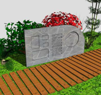 栈道及周边植物SU模型下载_sketchup草图大师SKP模型
