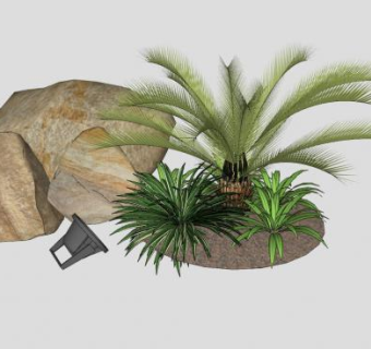 花园石景棕榈灌木植物SU模型下载_sketchup草图大师SKP模型