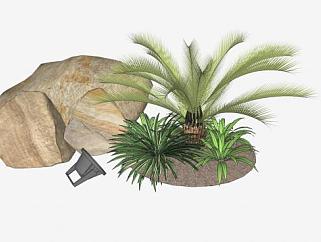 花园石景棕榈灌木植物SU模型下载_sketchup草图大师SKP模型