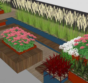 户外木座椅盆景观赏植物SU模型下载_sketchup草图大师SKP模型