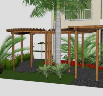 独栋别墅和观赏植物种植SU模型下载_sketchup草图大师SKP模型