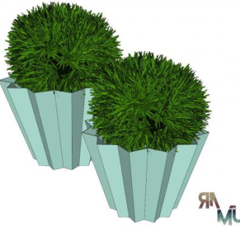 现代户外灌木盆景SU模型下载_sketchup草图大师SKP模型