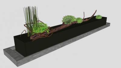 现代浮木插花装饰品收藏SU模型下载_sketchup草图大师SKP模型