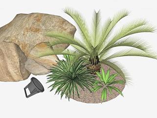 花园巨石和观赏植物SU模型下载_sketchup草图大师SKP模型