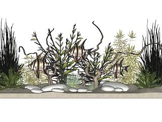 水族箱植物造景和鱼SU模型下载_sketchup草图大师SKP模型