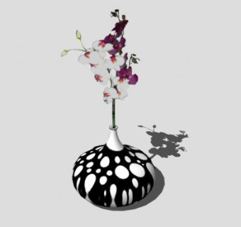 黑白花瓶观赏花卉SU模型下载_sketchup草图大师SKP模型