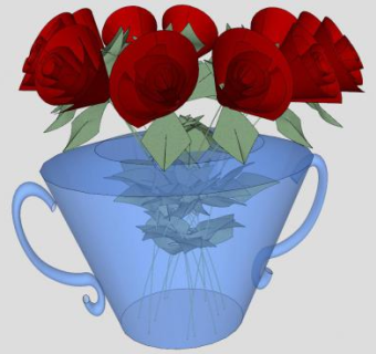 双耳花瓶中的插花玫瑰SU模型下载_sketchup草图大师SKP模型