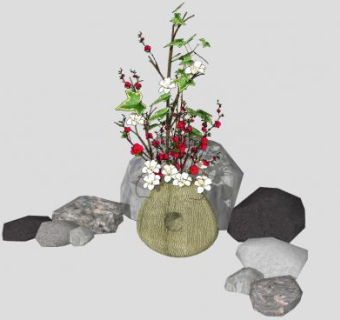 石景花瓶插花艺术SU模型下载_sketchup草图大师SKP模型