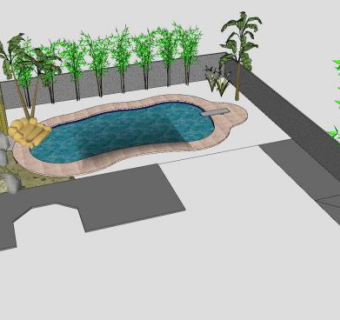 后院观赏竹类灌木植物池塘SU模型下载_sketchup草图大师SKP模型