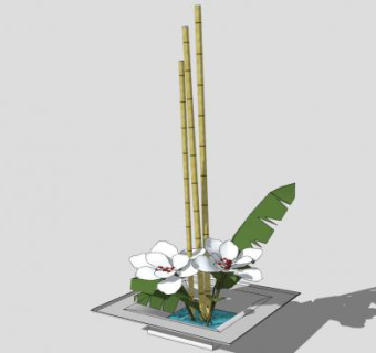 现代花盆竹杆插花SU模型下载_sketchup草图大师SKP模型