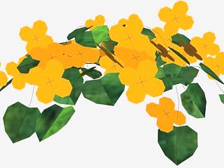 简易橙色花卉绿叶植物SU模型下载_sketchup草图大师SKP模型
