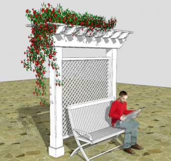 现代凉棚藤本植物座椅SU模型下载_sketchup草图大师SKP模型