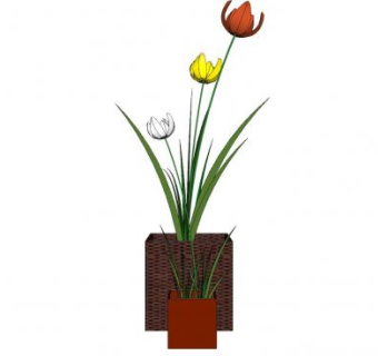 现代花瓶花卉植物盆栽SU模型下载_sketchup草图大师SKP模型