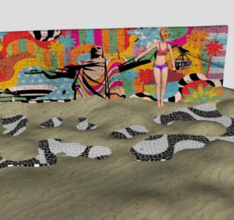 靠在涂鸦墙前的沙滩美女SU模型下载_sketchup草图大师SKP模型