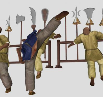 冷兵器木架古代大刀斧头人物SU模型下载_sketchup草图大师SKP模型