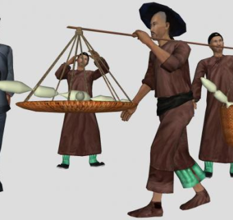 清兵人物古代挑夫人物SU模型下载_sketchup草图大师SKP模型