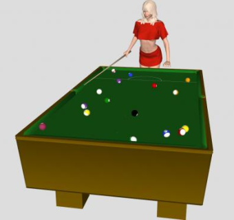 打桌球台球的红衣美女SU模型下载_sketchup草图大师SKP模型