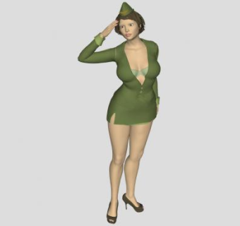 军装美女SU模型下载_sketchup草图大师SKP模型