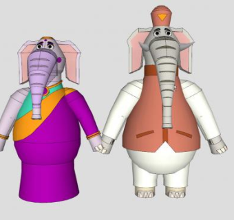 卡通大象夫妇SU模型下载_sketchup草图大师SKP模型