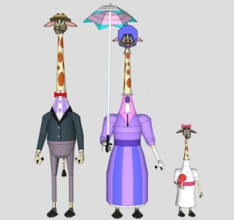 身穿西式服饰长颈鹿一家SU模型下载_sketchup草图大师SKP模型