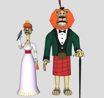 卡通狮子夫妇SU模型下载_sketchup草图大师SKP模型