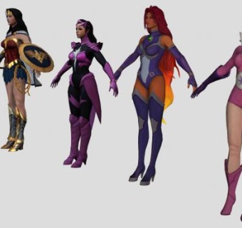 3D女超人游戏人物组SU模型下载_sketchup草图大师SKP模型