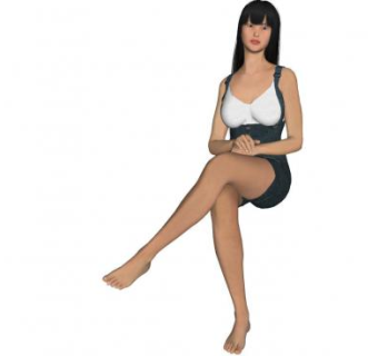 3D长发女生坐姿SU模型下载_sketchup草图大师SKP模型