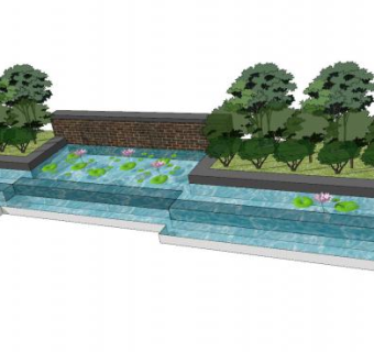 荷花水景SU模型下载_sketchup草图大师SKP模型