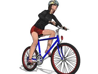 骑自行车单车运动女士SU模型下载_sketchup草图大师SKP...