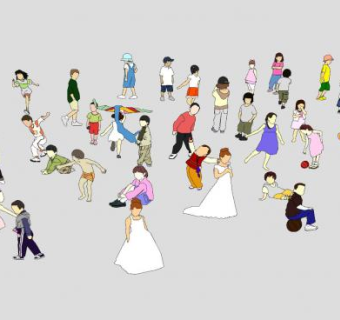 2D嬉戏的儿童孩子SU模型下载_sketchup草图大师SKP模型