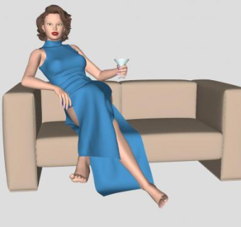3D沙发坐姿贵妇美女SU模型下载_sketchup草图大师SKP模型