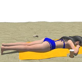 沙滩上晒太阳的美女SU模型下载_sketchup草图大师SKP模型