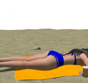 沙滩上晒太阳的美女SU模型下载_sketchup草图大师SKP模型