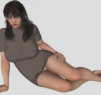 戴眼镜女孩坐姿SU模型下载_sketchup草图大师SKP模型