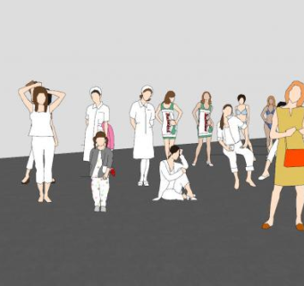 2D女性人物集合SU模型下载_sketchup草图大师SKP模型