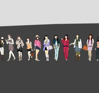 2D灰晕人物集合SU模型下载_sketchup草图大师SKP模型