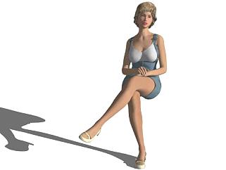 3D坐着的长<em>腿</em>美女SU模型下载_sketchup草图大师SKP模型