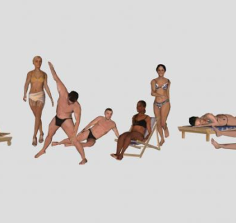 3D沙滩男女人物SU模型下载_sketchup草图大师SKP模型
