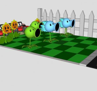 植物大战僵尸游戏场景SU模型下载_sketchup草图大师SKP模型