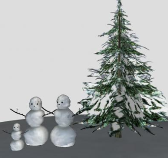 雪地上的雪人和松树SU模型下载_sketchup草图大师SKP模型