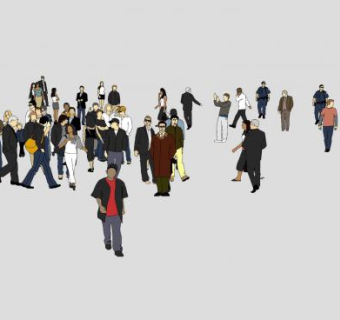 2D行走站立的人物SU模型下载_sketchup草图大师SKP模型