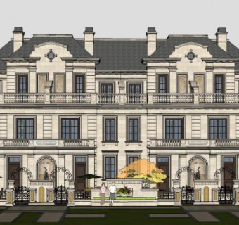 大型欧式别墅庭院花园SU模型下载_sketchup草图大师SKP模型