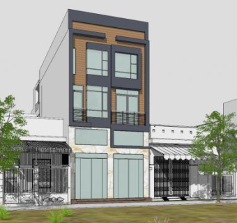 中商业联排店铺SU模型下载_sketchup草图大师SKP模型