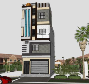印度别墅独栋建筑SU模型下载_sketchup草图大师SKP模型