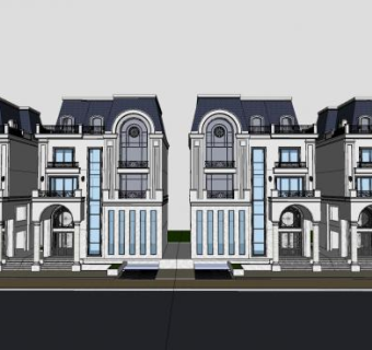欧式联排别墅建筑SU模型下载_sketchup草图大师SKP模型