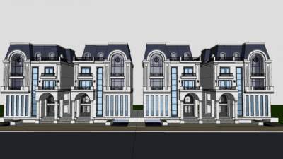 欧式联排别墅建筑SU模型下载_sketchup草图大师SKP模型